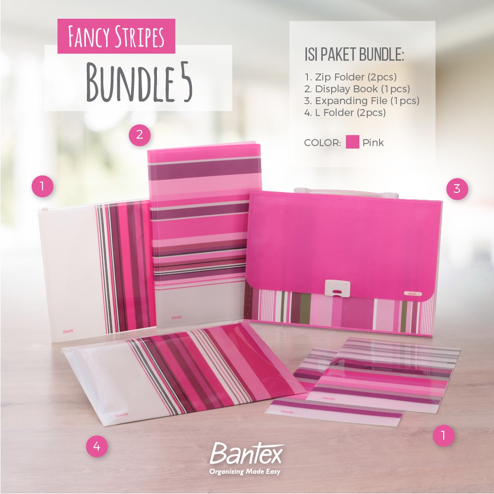 

[Zada] Bantex Fancy Stripes Pink Bundle 5