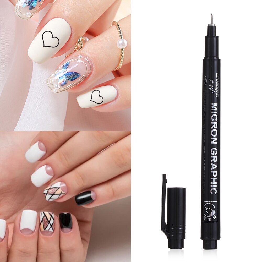 Pulpen Pena Hias / Gambar Kuku Liner Warna Hitam Decorating Dot Nail Art Graffiti Micron Graphic Pen 0.05mm Black Ballpoint Kuku Lukisan Tepat Cepat Kering Tinta Permanen Manicure Tools