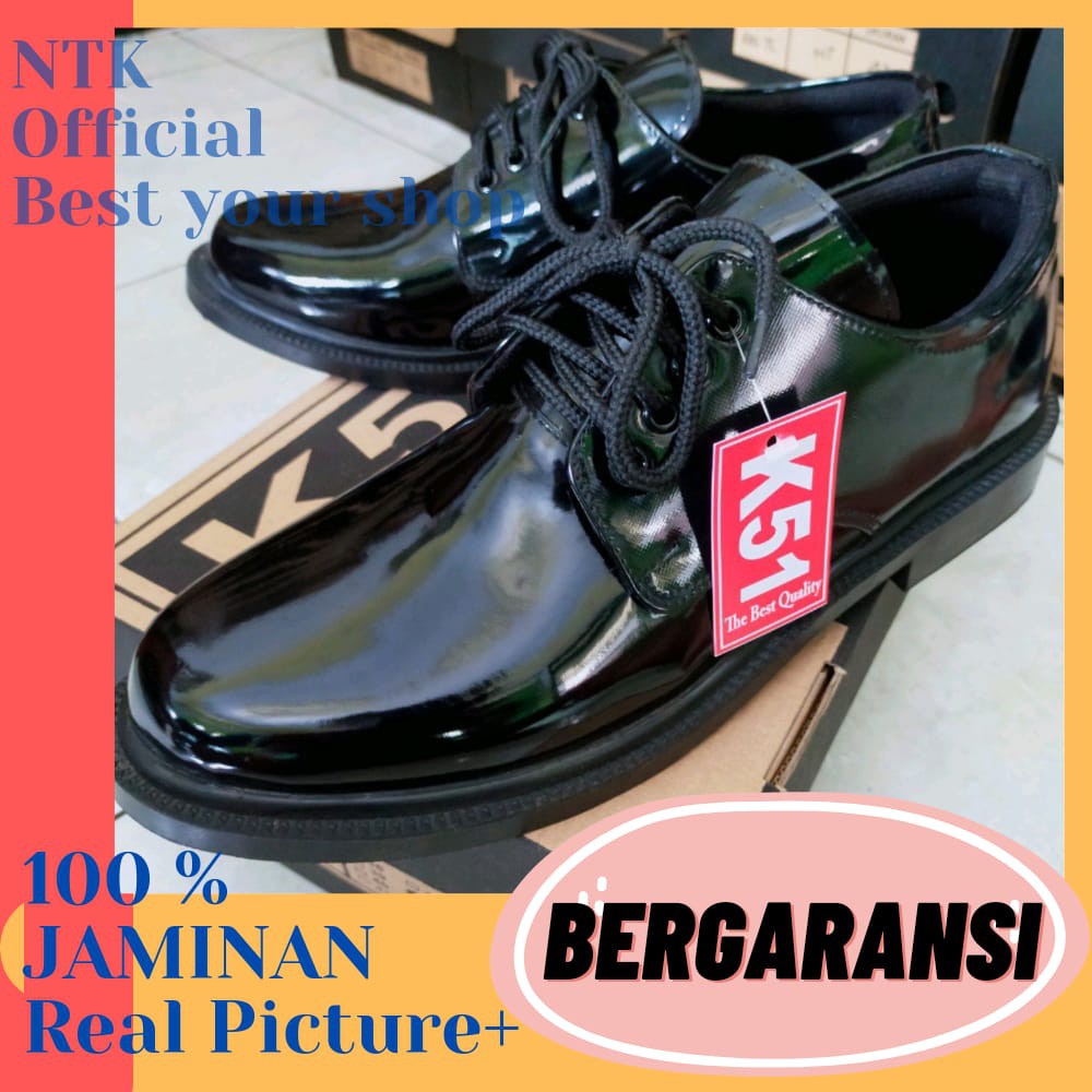 Sepatu PDH Pendek 01 TNI Dinas PDH TNI AD AL AU Formal Pria POLRI Satpam Security POLISI SEPATU KERJA Hitam Mengkilap Dengan Tali Size 39 - 45 (DT01)