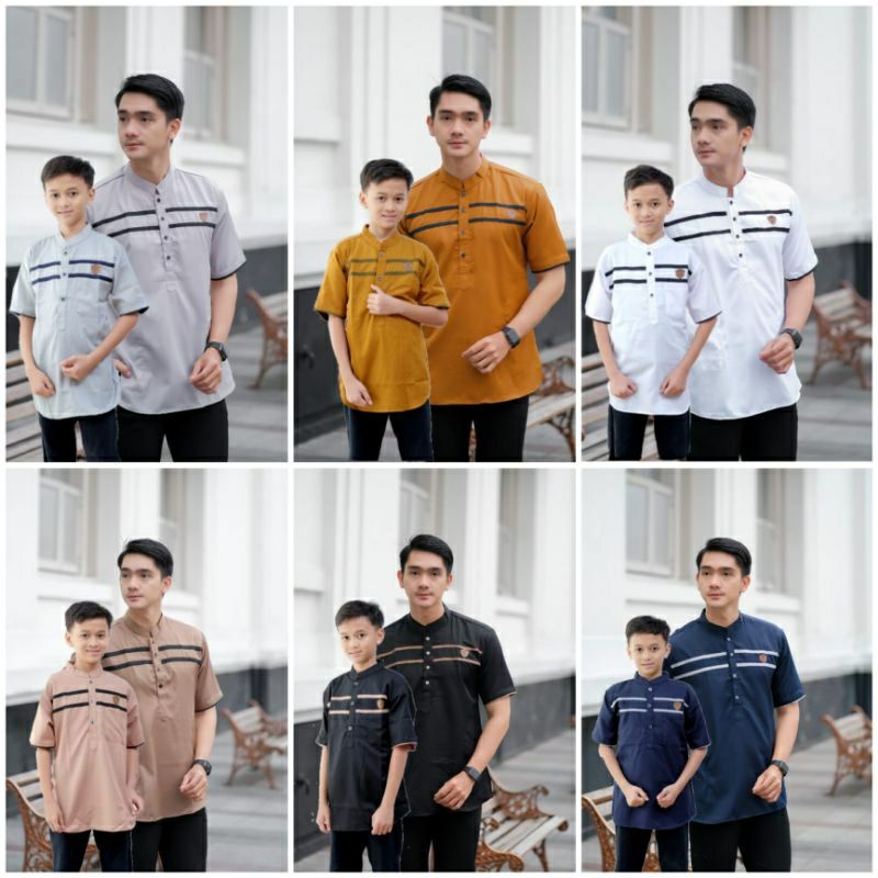 COUPLE BAJU KOKO KURTA AYAH & ANAK Lengan Pendek Model Kekinian-Baju Koko kurta Model Terbaru - koko
