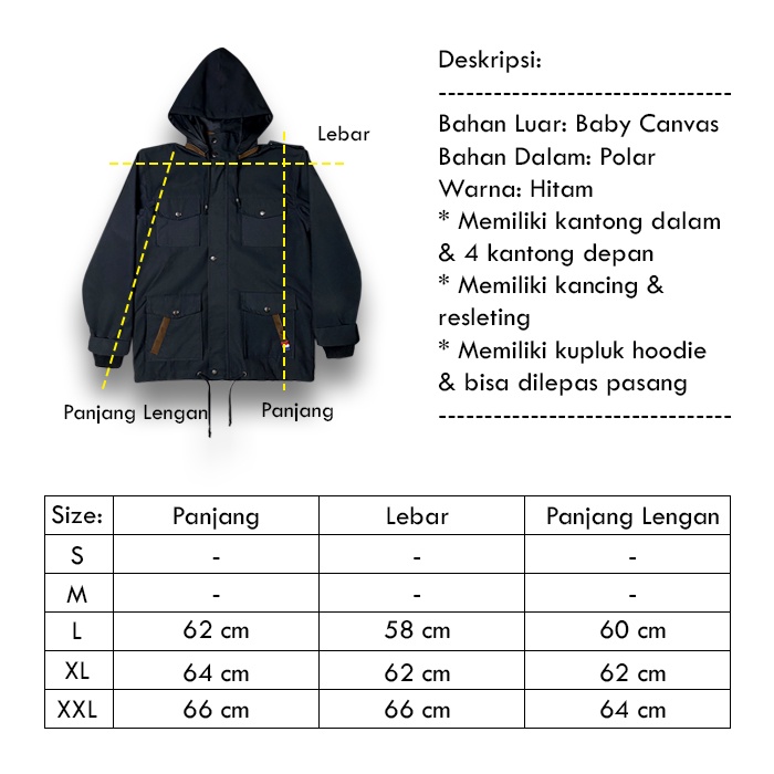 Jaket Parka Hoodie Hitam Pria List Brown Casual Jacket Saku Dalam BGSR