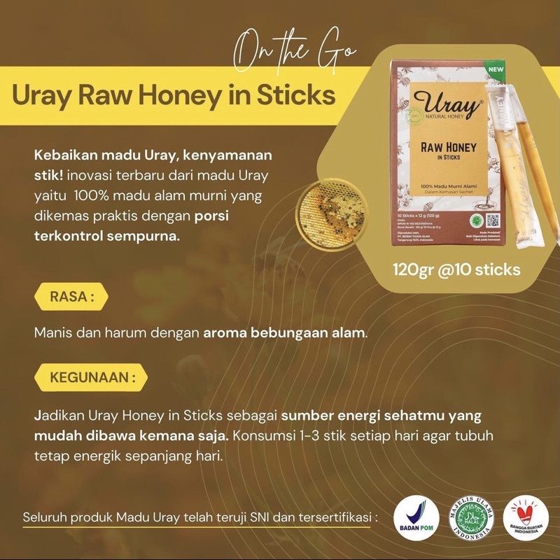 

NG MADU URAY RAW HONEY IN STICKS (1 DUS 120 GRAM) / MADU MURNI