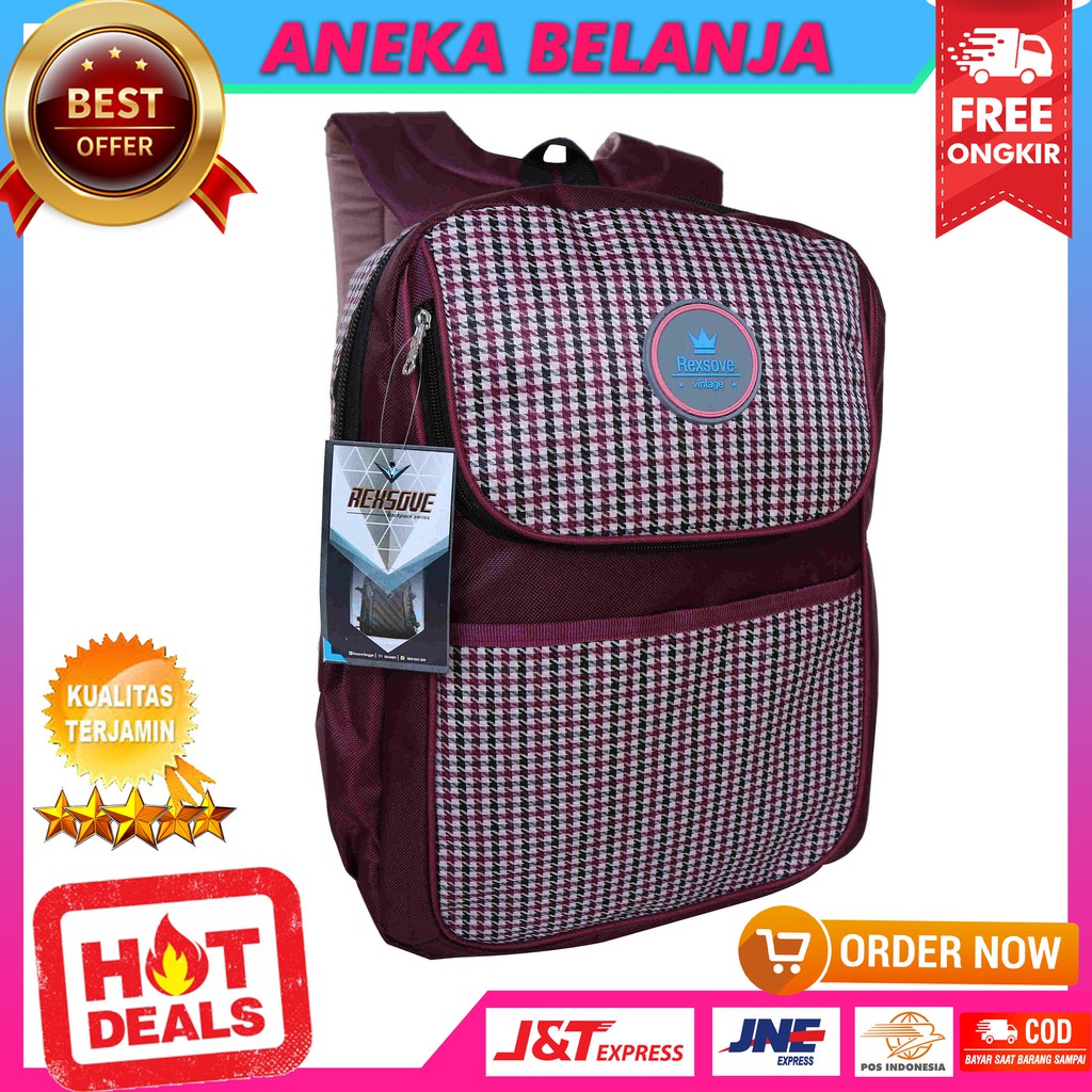 Ready Stock Tas Ransel Khusus Cewek Model Rexsove Merah Terbaru Trendy Tas Sekolah Multifungsi Bagus