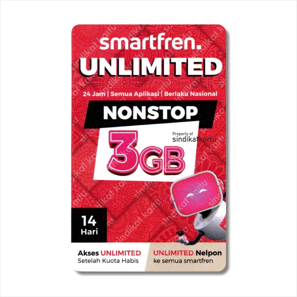 Voucher Kuota Smartfren UNLIMITED NONSTOP 3GB 14Hari (+BONUS EXTRA KUOTA LOKAL)
