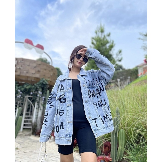 Jaket Jeans Oversize tulisan Alfhabeth fuji Hypebest korean premium import bangkok bkk