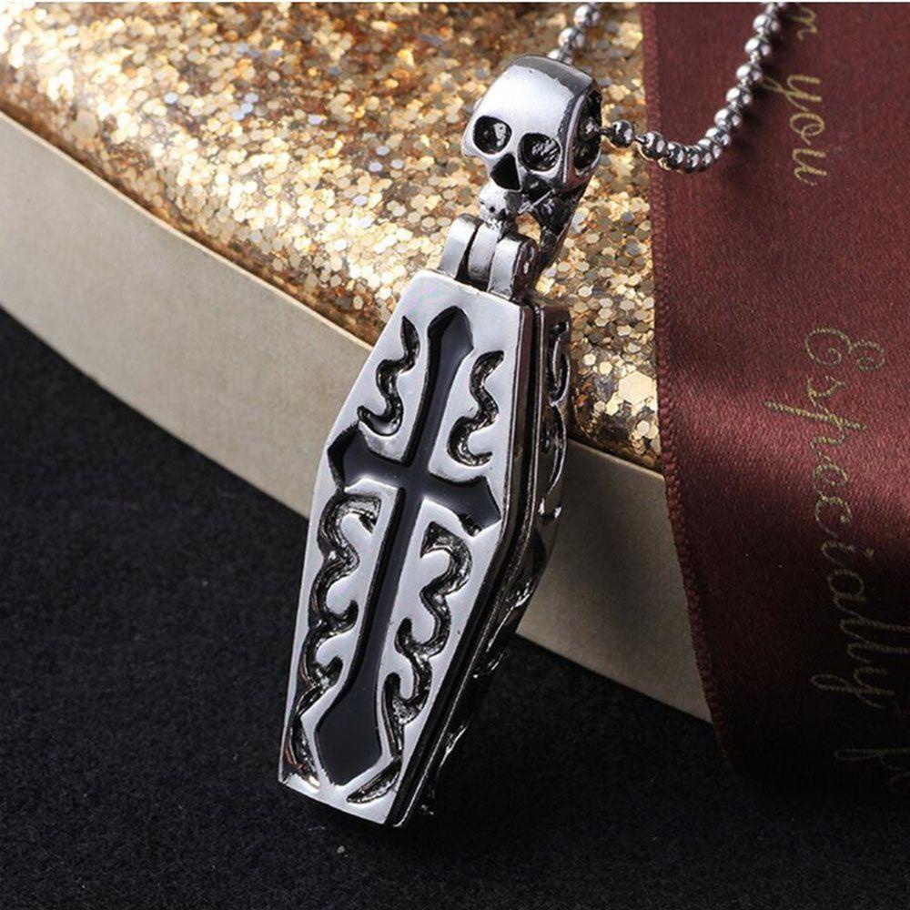 Needway Kalung Stainless Steel Gotik Peti Mati Tengkorak Manusia Liontin