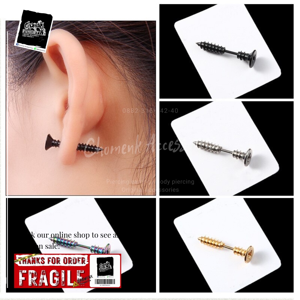 ANTING TINDIK SCRUP SEKRUP SCREW ANTING TITANIUM PIERCING EARRING ANTING TINDIK SEKRUP TITANIUM ANTING TINDIK SEKRUP TITANIUM ANTING TINDIK PIERCING SEKRUP SCREW (1PCS).