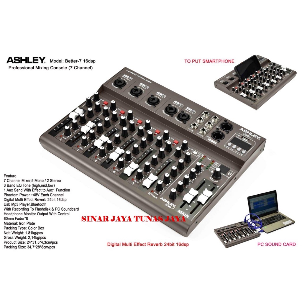 MIXER AUDIO ASHLEY BETTER7 BETTER 7 ORIGINAL EFFECT REVERB 16 DSP NEW