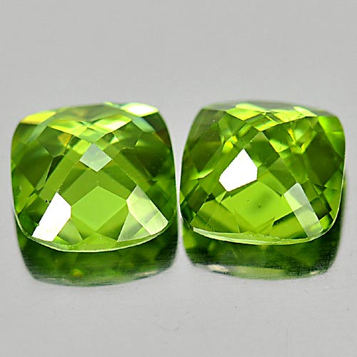 Pair Cushion Checkerboard 3.24tcw 7mm Natural Unheated Green Peridot PD812