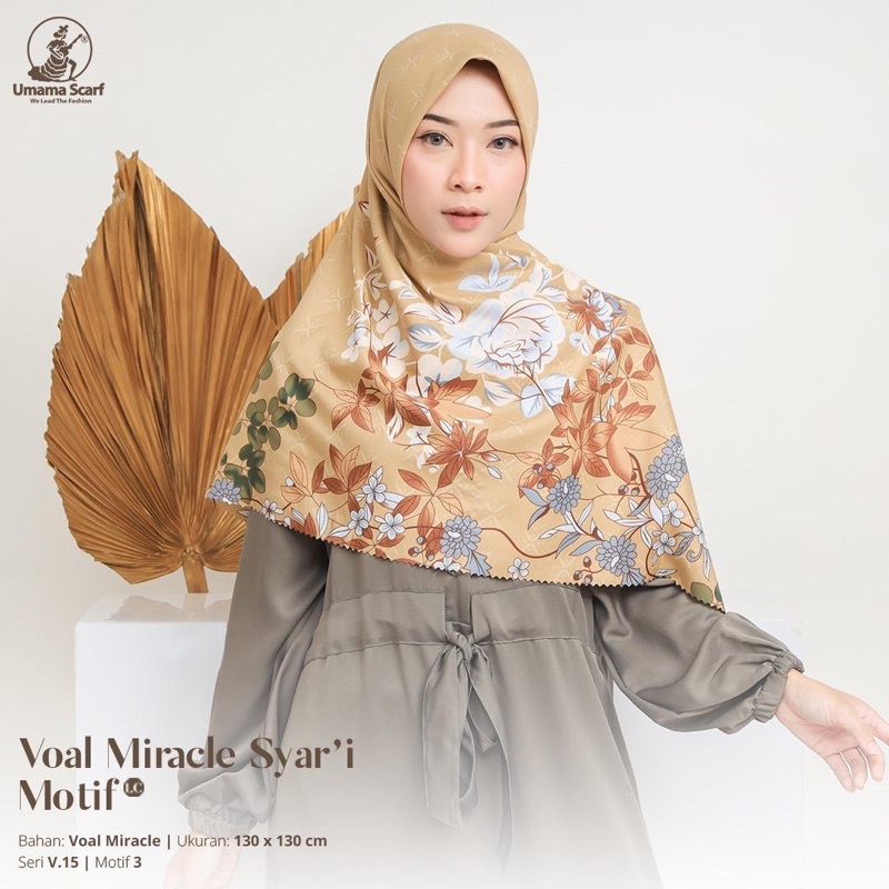 Jilbab UMAMA SYAR'I VOAL MIRACLE MOTIF LOGO METAL | Hijab SegiEmpat JUMBO MOTIF LC PRINT LOGO METAL130 X 130 CM