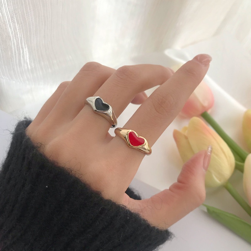 Korean Simple Gold Rings Oil Dripping Vintage Ins Style Heart Shape Colorful Ring for Women Jewelry Fashion Accessories