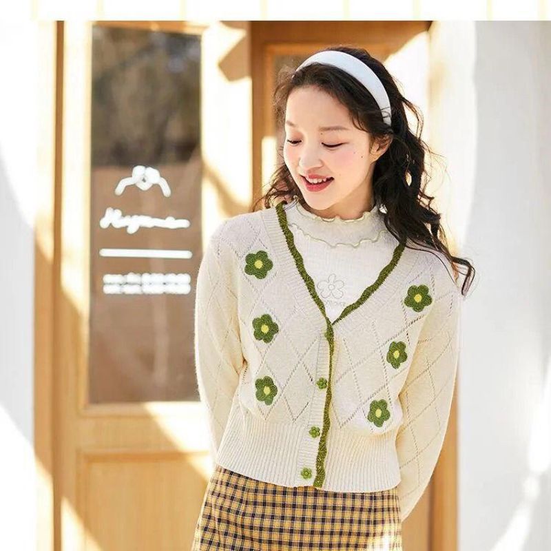 IMPORT WOMAN KNIT CROP TOP CARDIGAN •FLEUR• KOREAN STYLE KARDIGAN RAJUT WANITA