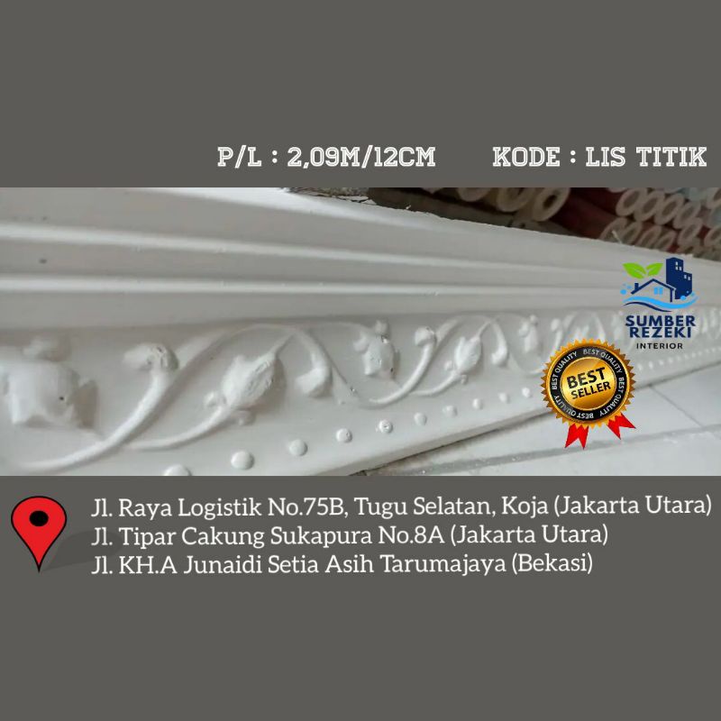 Lis/List Profil Gypsum Plafon, Motif Titik 12cm