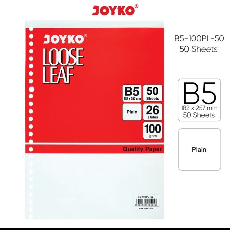 

Loose Leaf JOYKO B5 Dotted/Grid/Polos(Plain)/Garis 50 lbr