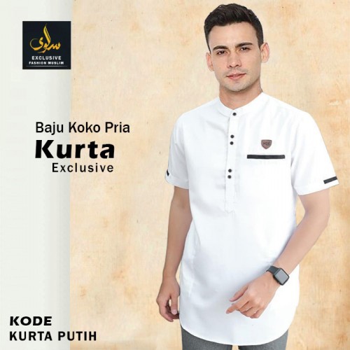 BAJU KOKO GAMIS PRIA LENGAN PENDEK BAHAN KATUN TOYOBO ORIGINAL KURTA WARNA PUTIH