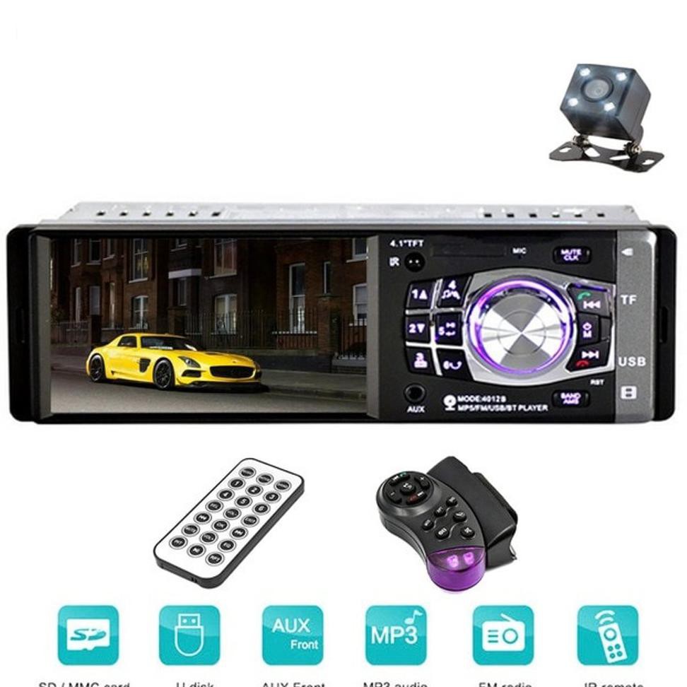 TERLARIS  Tape Mobil Single Din 4.1 Inch FM video player Radio Rear Camera - 4012B TERBARU