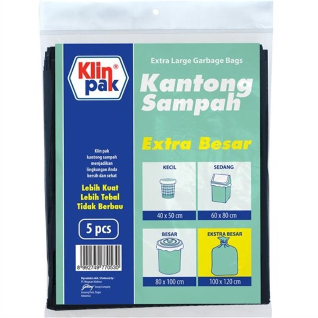 Klinpak Klin Pak Kantong Sampah Plastik Hitam Extra Besar 100CM x 120CM - 100 CM x 120 CM Isi 5 PCS