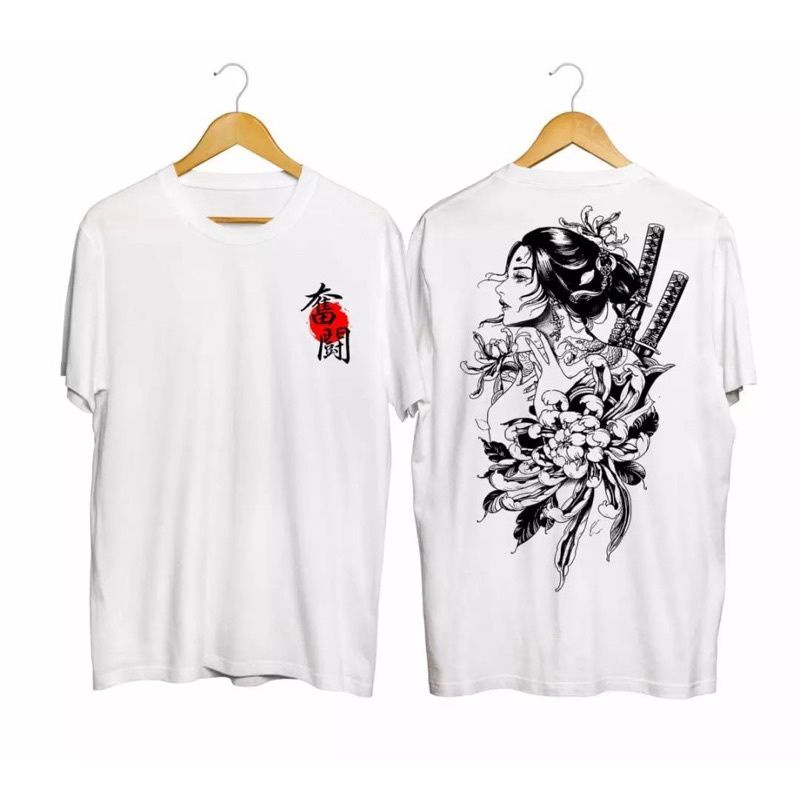 KAOS SAMURAI JEPANG/ATASAN PRIA WANITA/KAOS/KAOS DSAIN JEPANG-GEISHA PEDANG PUTIH