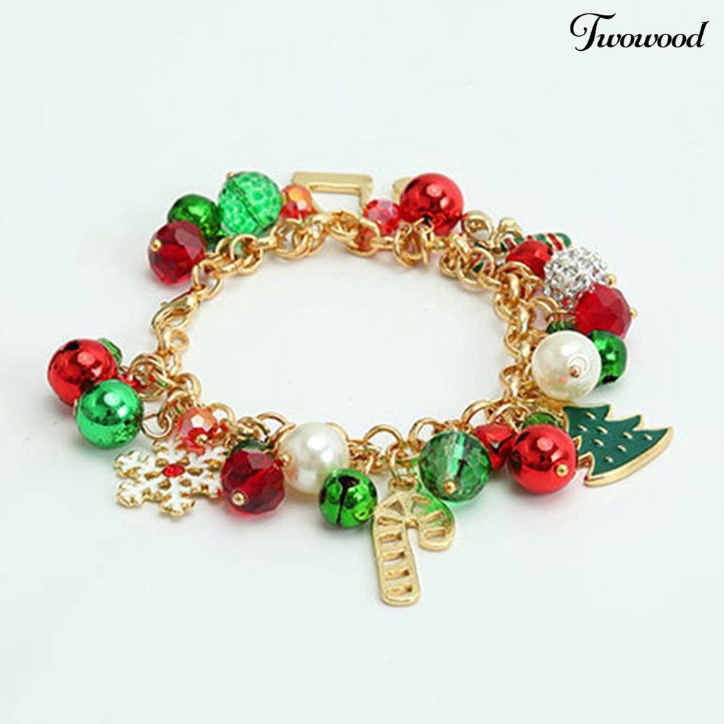 Twowood Alloy Christmas Bracelet Bell Faux Crystal Snowflake Christmas Tree Bracelet for Party