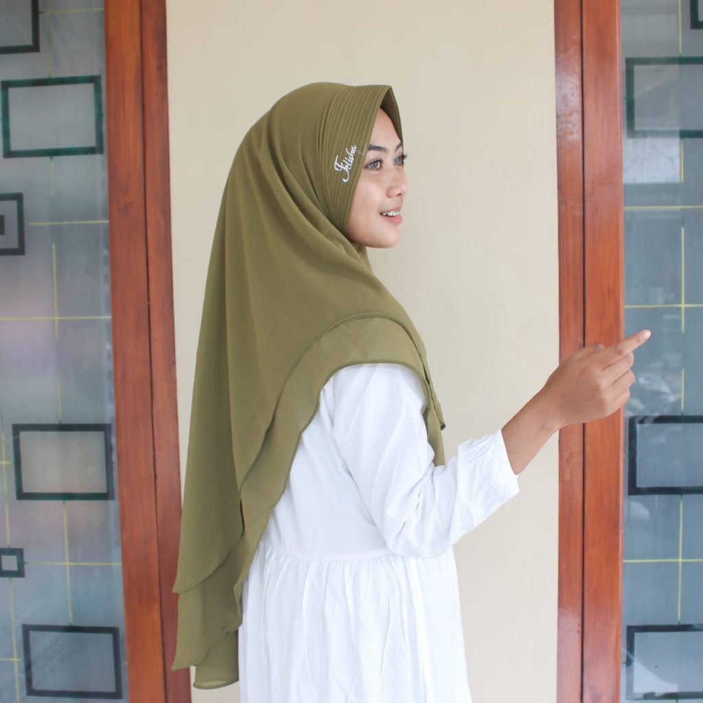 Jilbab Instan Ceruty 2 Layer Oval Jumbo Polos/Khimar Ceruty Sayana-2