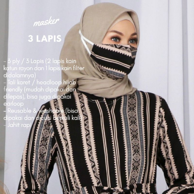 masker hijab katun headloop motif 3 ply lapis by hawacorner