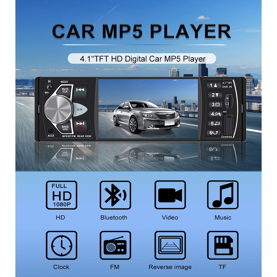 Kklusb Tape Audio Mobil Bluetooth MP5 Media Player Parkir Monitor LCD 4.1 Inch - 4022D - Black