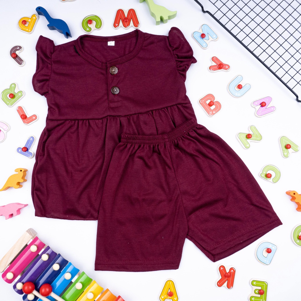 IL - NEW-ARIVAL setelan anak perempuan / setelan ruffle polos kancing / baju anak perempuan