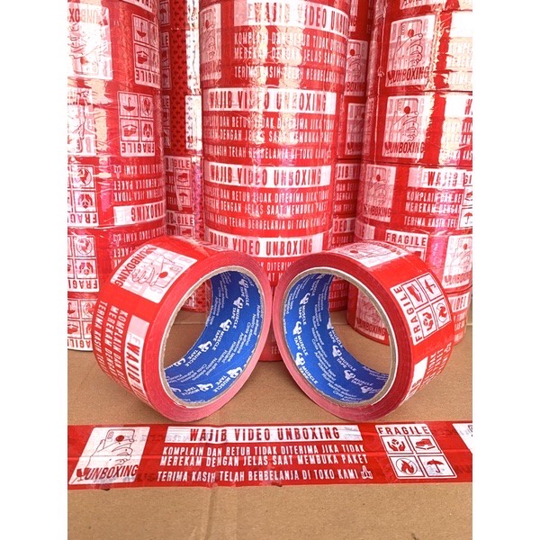 

( Rol 72 Yard ) LAKBAN VIDEO UNBOXING / FRAGILE JANGAN DIBANTING MERAH PUTIH 2 IN / PLAKBAN FRAGILE