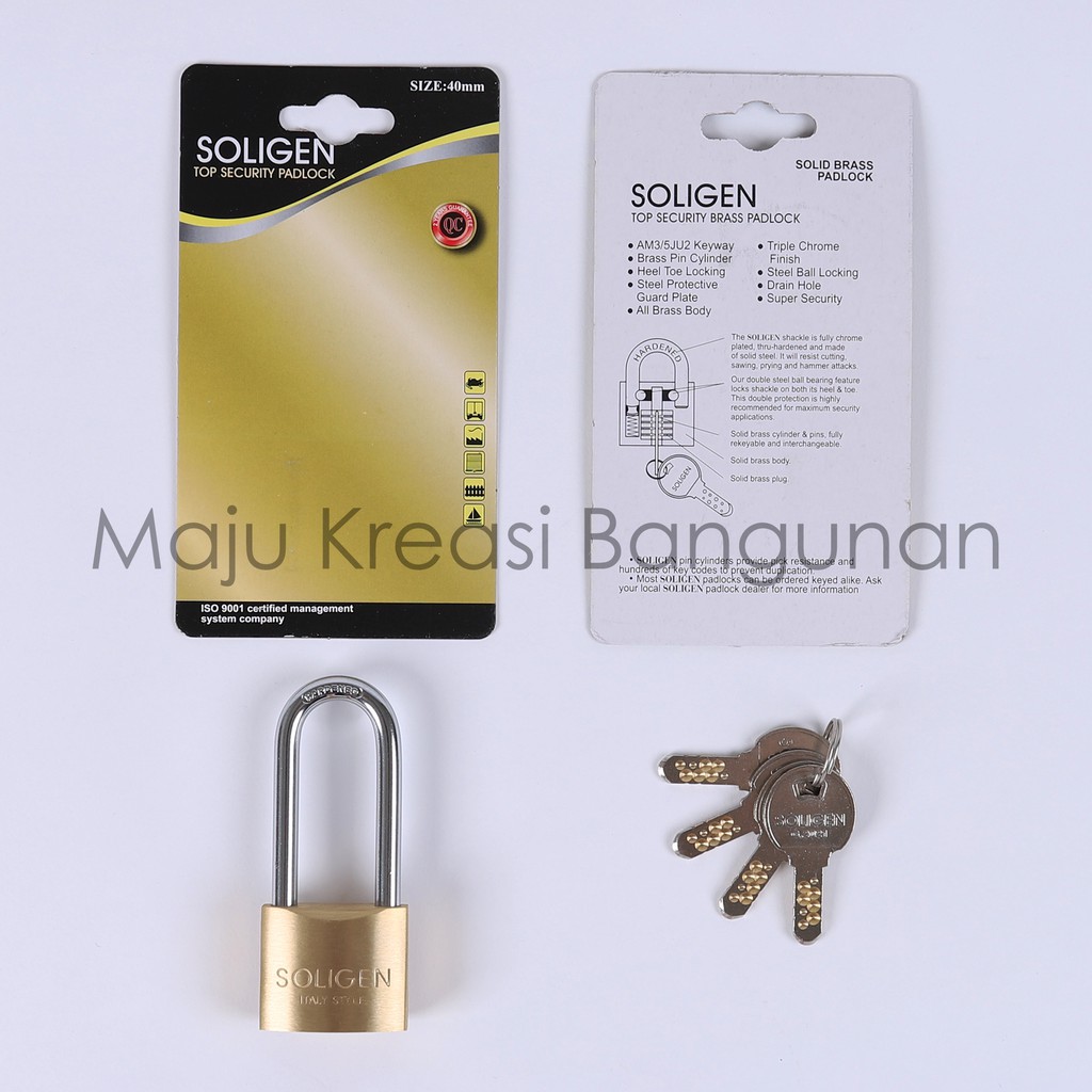 Gembok Pagar Kunci Komputer Soligen Kuningan Asli 40mm Panjang Pendek