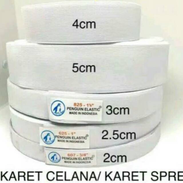 Karet elastis Penguin 5cm 4cm 3cm 2,5cm 2cm 12mm 10mm 8mm 5mm / karet ban pinggang rok celana kulot gamis sprei ikat rambut