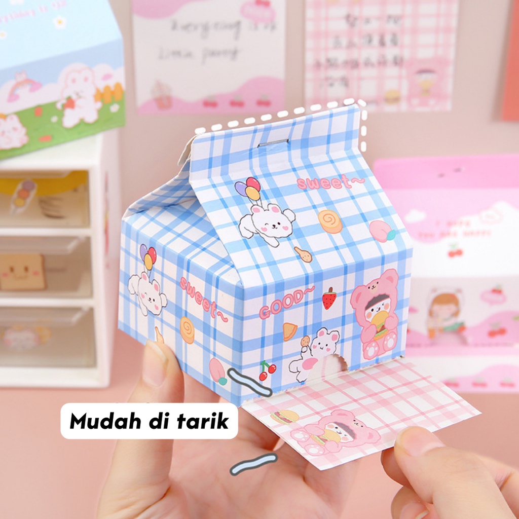 MYKOCHEN.INA Sticky Note Memo Pad Notepad Kotak Susu 200 Lembar Lucu Berkarakter Decorative Aesthetic Post It Milk Box Journal Catatan Scrapbook