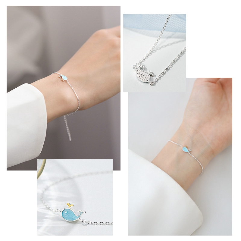 Gelang Bangle Cuff Motif Ikan Paus Imut Warna Silver untuk Wanita