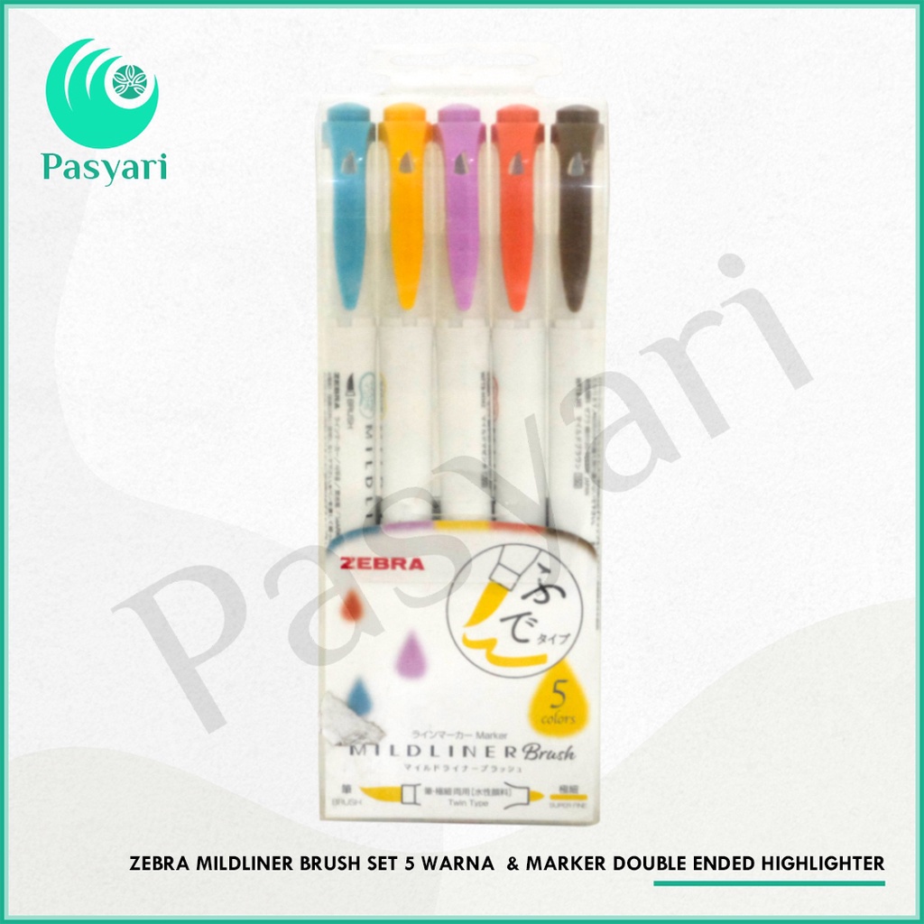 

Zebra Mildliner Brush Set 5 Warna & Marker Double Ended Highlighter