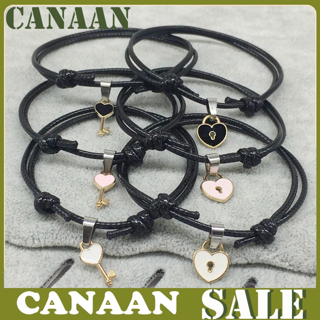 canaan 1 Pair Couple Bracelet Chic Adjustable Resin Key Heart Lock Chain Bangle for Dating