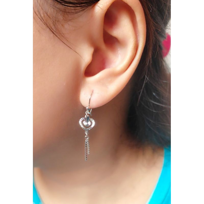 Anting hati panjang perak 925 lapis emas