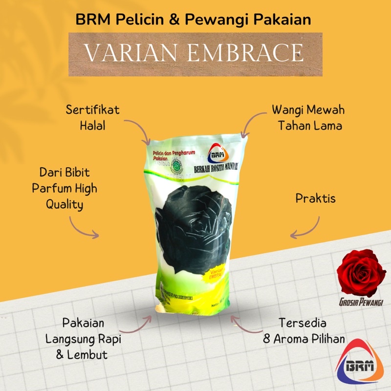 Pelicin dan Pewangi BRM 900ML Variant Hitam Embrace Parfum Laundry Mawar Super Laundry