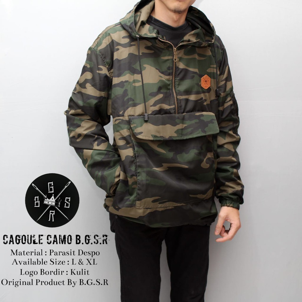 Jaket Cagoule Pria Camo Original BGSR Rain Jaket - Parka Cagoule Camouflage Pria