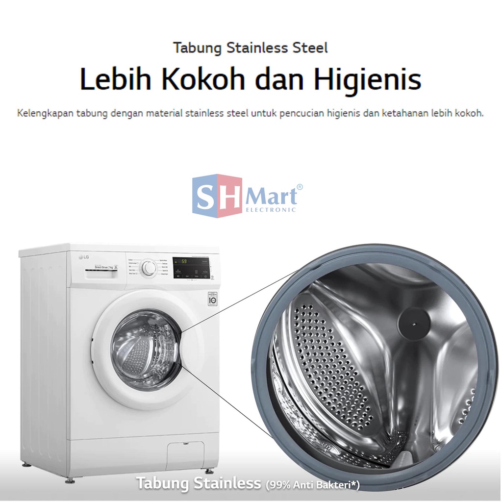 MESIN CUCI LG FRONT LOADING KAPASITAS 7 KG FM1007N3W INVERTER GARANSI RESMI ( Medan )