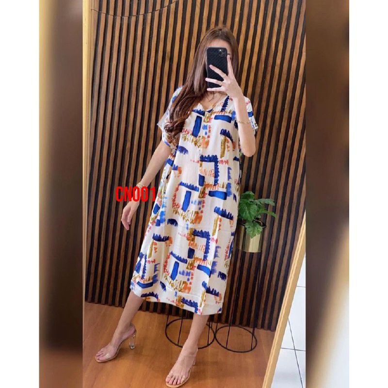 Daster RAYON  BUSUI  HABEL  SEMATA KAKI/SELUTUT  lengan pendek/Asli termurah-Selutut FABIO