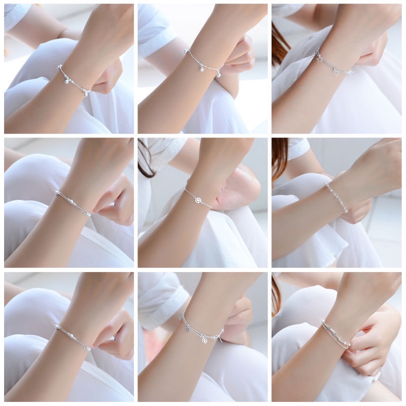 Gelang Manik Manik Bulat Hollow Warna Silver untuk Wanita