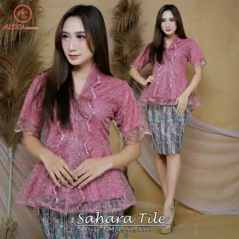 REAL PICT SETELAN SAHARA TILLE/FLOY TULLE LENGAN PENDEK/KEBAYA TULLE PREMIUM