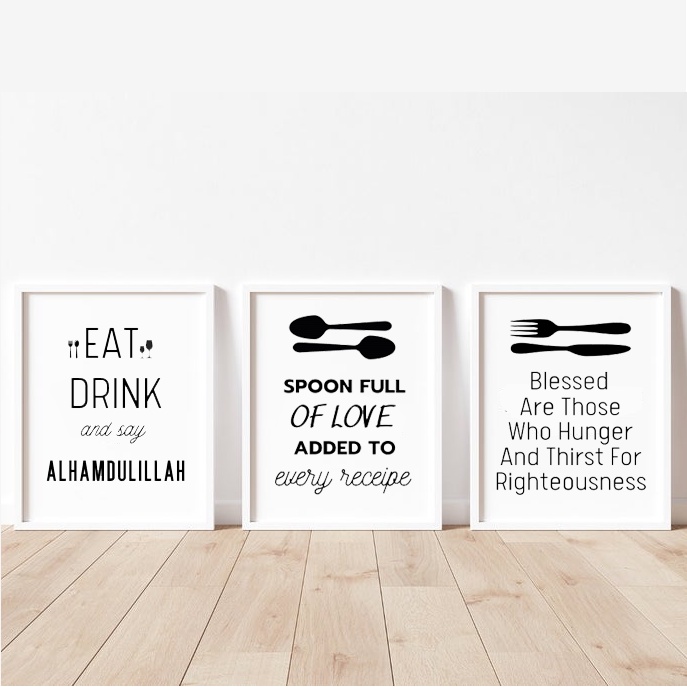Hiasan Dinding Dapur Islami Kekinian Quotes Doa Eat And Drink Say Alhamdulillah - Walldecor Kitchen 