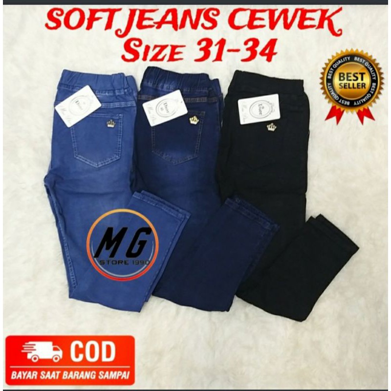 CELANA JEANS PANJANG RIP WANITA PREMIUM SOFT DENIM FASHION MODEL TERBARU PINGGANG KARET