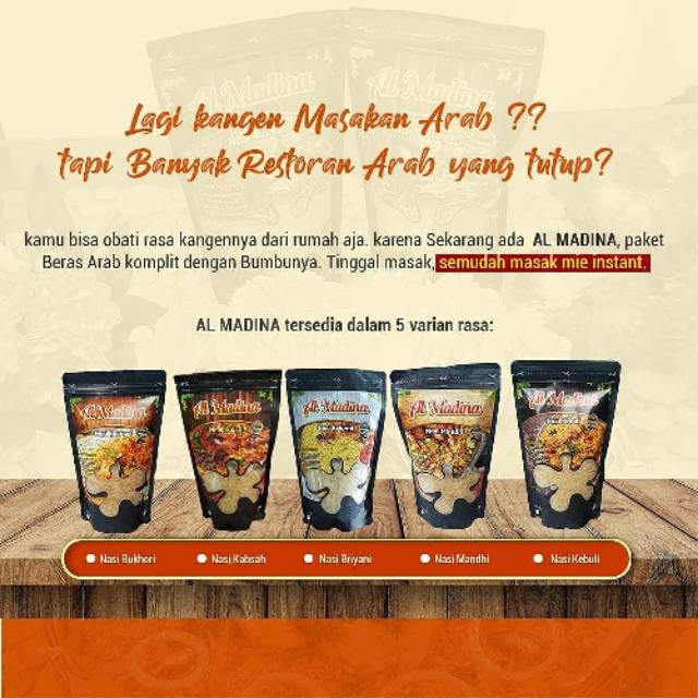 

AL-MADINA, SEHAT TANPA PENGAWET NASI BASMATI + BUMBU KEBULI, KABSAH, BRIYANI, MANDHI, BUKHORI