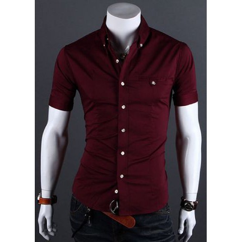 [hem barry varian warna OT] kemeja pria katun stretch hitam/maroon/putih/coklat/biru/turkis