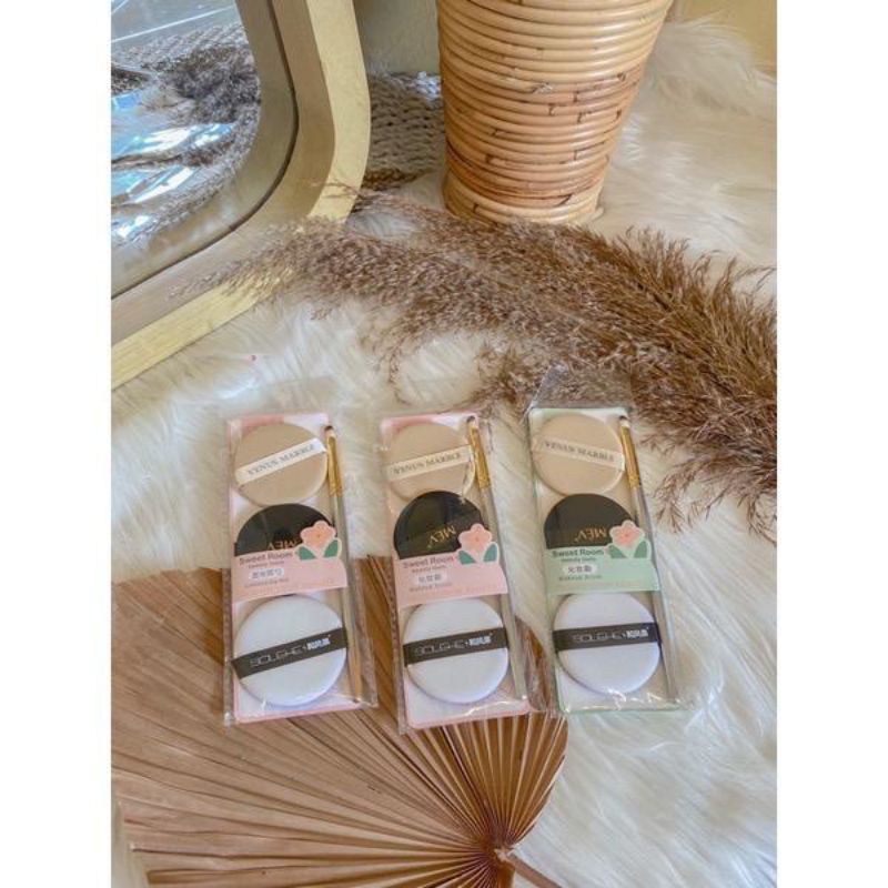 SPONS MAKE UP SPON CUSHION 3PCS + KUAS 1 PCS ALAS BEDAK CUSHION SUPER BAGUS MURAH 1 SET