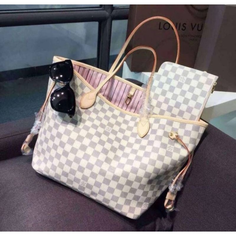 LV neverfull mm 32cm azur white cream super mirror quality