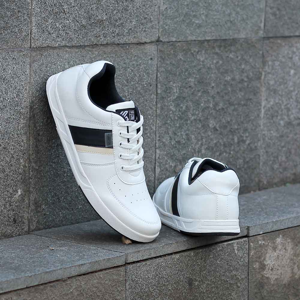 Sepatu Casual Sneakers Putih Garis Hitam Original Premium - White Black