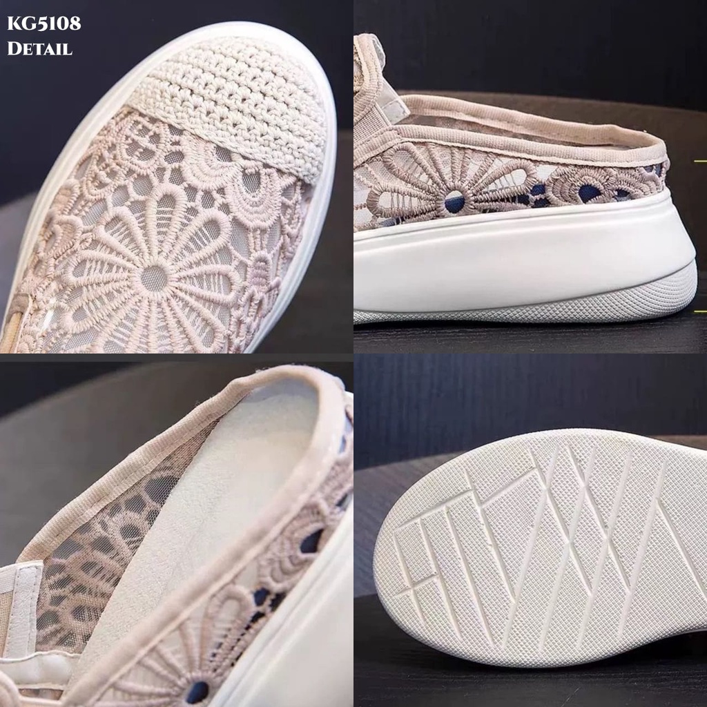 RESTOCK WYN  SNEAKERS SLOP WANITA HOLLOW LACE KG5108