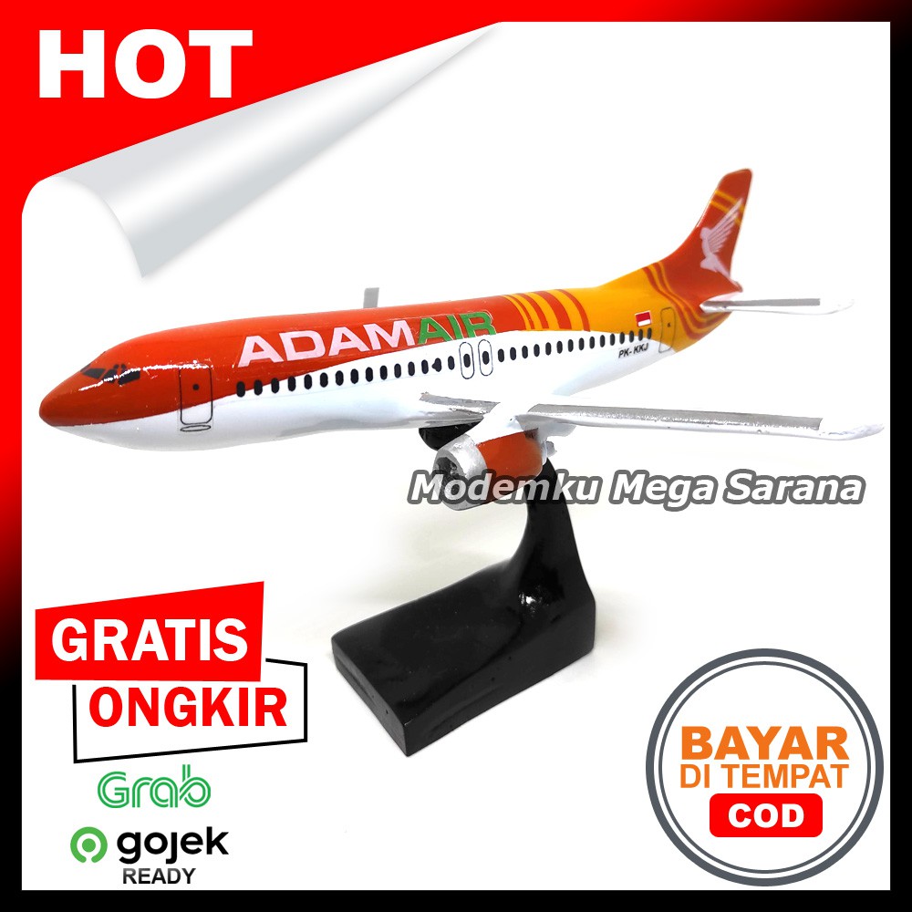 Diecast Miniatur Pesawat Terbang Adam Air 20x17x12cm - Fiber Glass